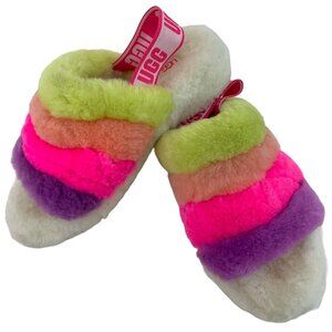 UGG Sheepskin Fluff yeah Slide Slipper Sandal Size 8 Rainbow GUC 1097169 7941